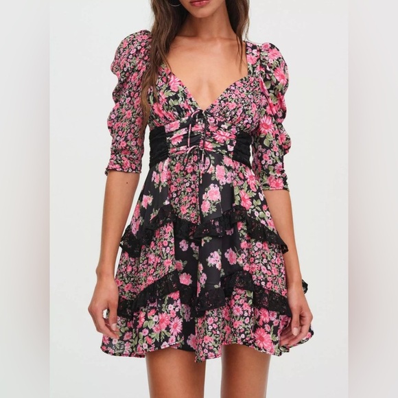 For Love And Lemons Dresses & Skirts - For Love and Lemons Rosalyn Mini Dress in Black Floral